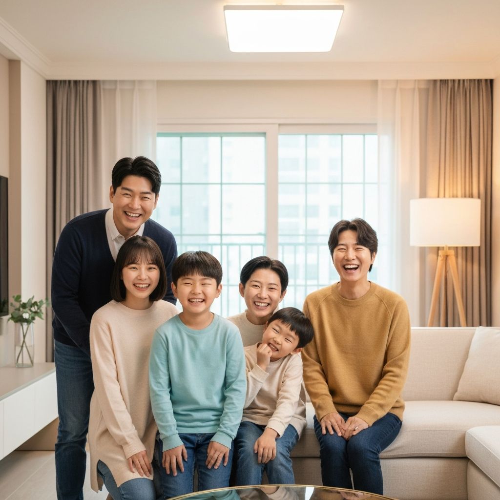 새 집에서 행복한 한국 가족